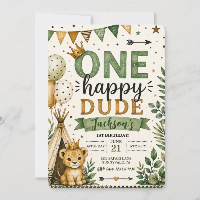 Invitación Un tipo feliz cumpleaños salvaje boho 1 (Anverso)