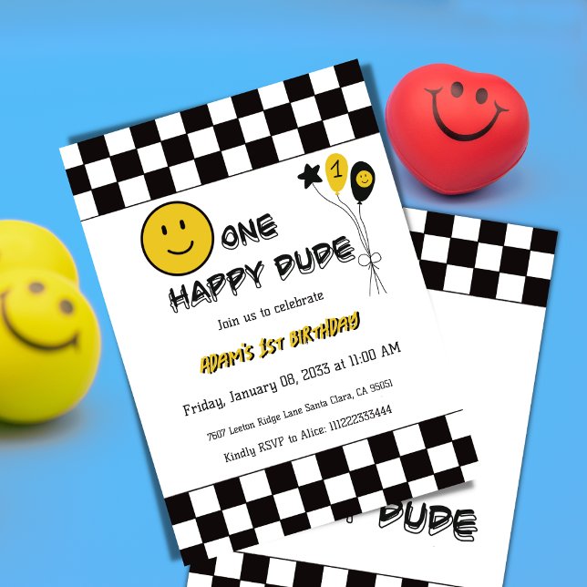 Invitación Un tipo feliz Emoji amarilla primer cumpleaños (Subido por el creador)