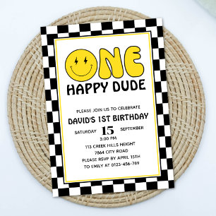 Invitación Un tipo feliz Face Boy Birday Retro