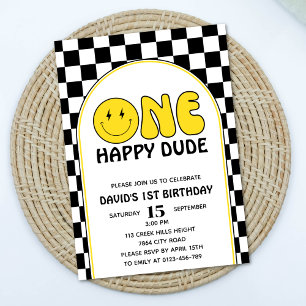Invitación Un tipo feliz Face Boy Birday Retro