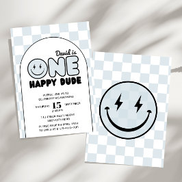 Invitación Un tipo feliz Groovy Blue Boy Cumpleaños