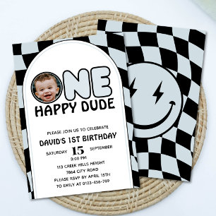 Invitación Un tipo feliz Groovy Boy Photo Birday