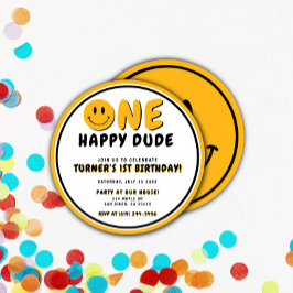 Invitación Un tipo feliz primer cumpleaños Cara sonriente