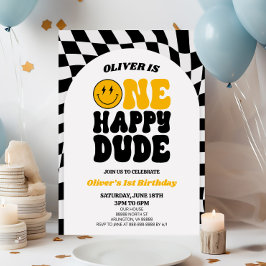 Invitación Un tipo feliz Retro Arch Primer Fiesta de cumpleañ