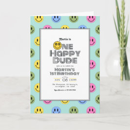 Invitación "Un tipo feliz" Sonrisa retro Primer Fiesta de cum