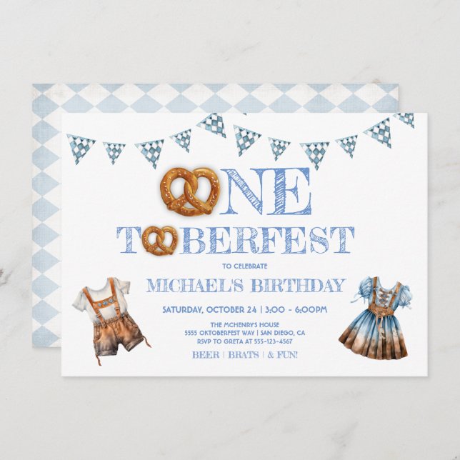 Invitación Un toberfest Pretzel lederhosen 1er cumpleaños (Anverso / Reverso)