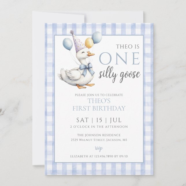 Invitación Un tonto Goose foto azul Fiesta de cumpleaños (Anverso)