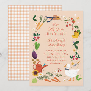 Invitación Un tonto granjero de gallina de oca tema de jardín