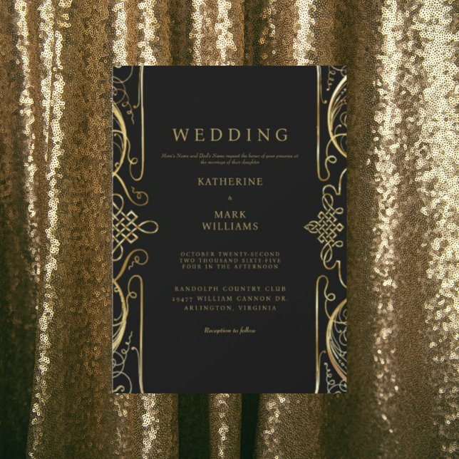Invitación Un toque de elegancia Boda negro y oro (Subido por el creador)