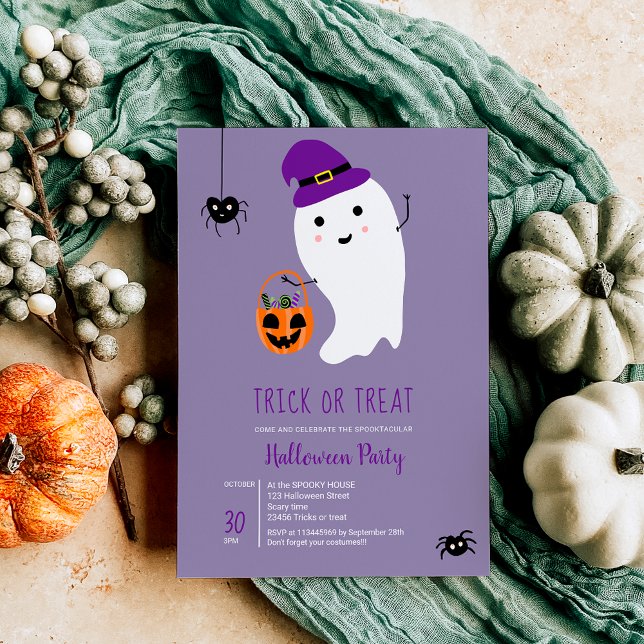 Invitación Un truco lindo para los niños dulces fantasmas fie (Cute trick treat kids ghost sweets Halloween party Invitation)