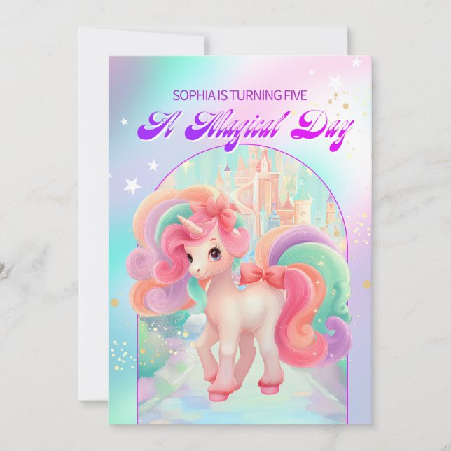 Invitación Un unicornio mágico (Anverso)