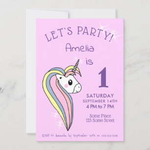 Invitación Un unicornio rosado deslumbra Chica cumpleaños
