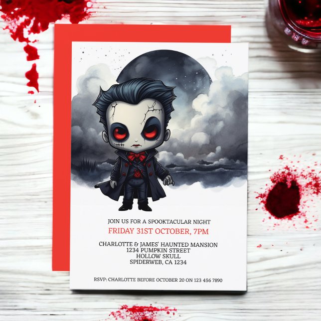 Invitación Un vampiro aterrador de Halloween bajo una luna ll (Halloween Scary Vampire Under a Full Moon Invitations from Ricaso)
