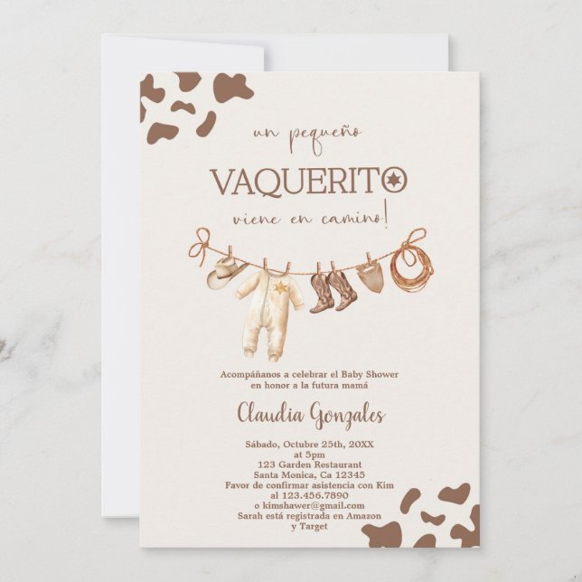 Invitación un vaquerito viene en camino Baby Shower (Anverso)