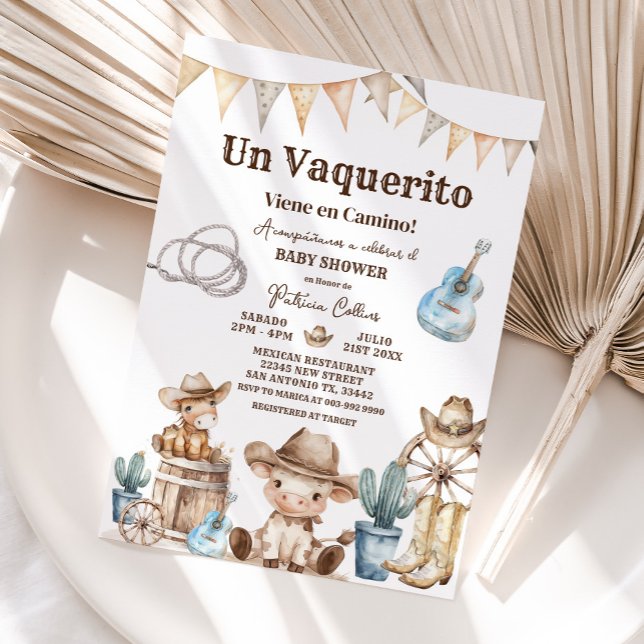 Invitación Un Vaquerito Viene en Camino Baby Shower Español (Subido por el creador)