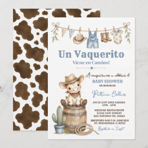 Invitación Un Vaquerito Viene en Camino Fiesta de Bebé Españo
