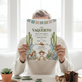 Invitación un vaquerito viene en camino rodeo baby shower