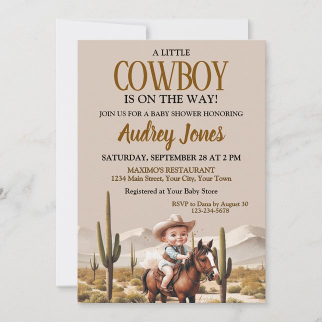 Invitación Un Vaquero Está En Camino De Baby Shower (Anverso)