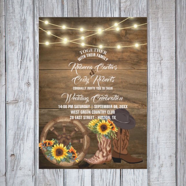 Invitación Un vaquero ruso bota a un Boda occidental girasol (Subido por el creador)