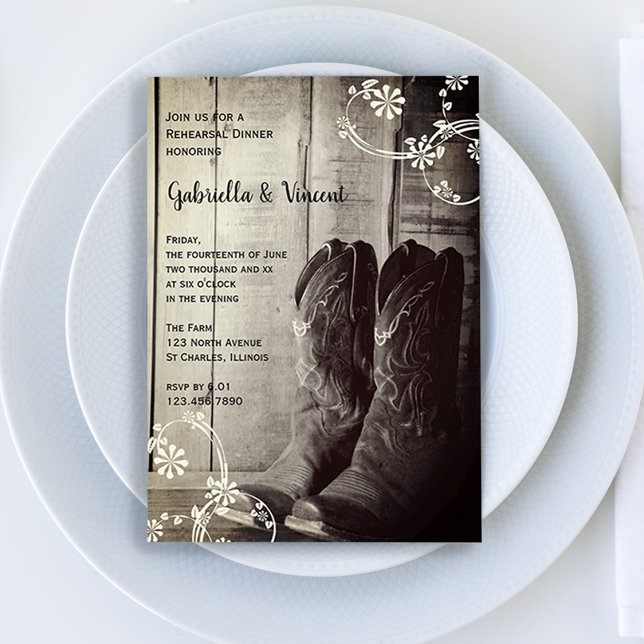 Invitación Un vaquero rústico bota la cena de ensayo occident (Subido por el creador)
