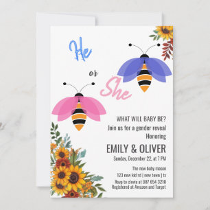 Invitación Un varón de pájaro de abeja Sunflowe o un chica de