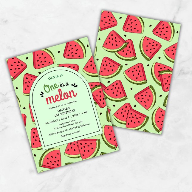 Invitación Un verano de sandía Cumpleaños 1  (One in a Melon Summer Watermelon 1st Birthday Invitation )