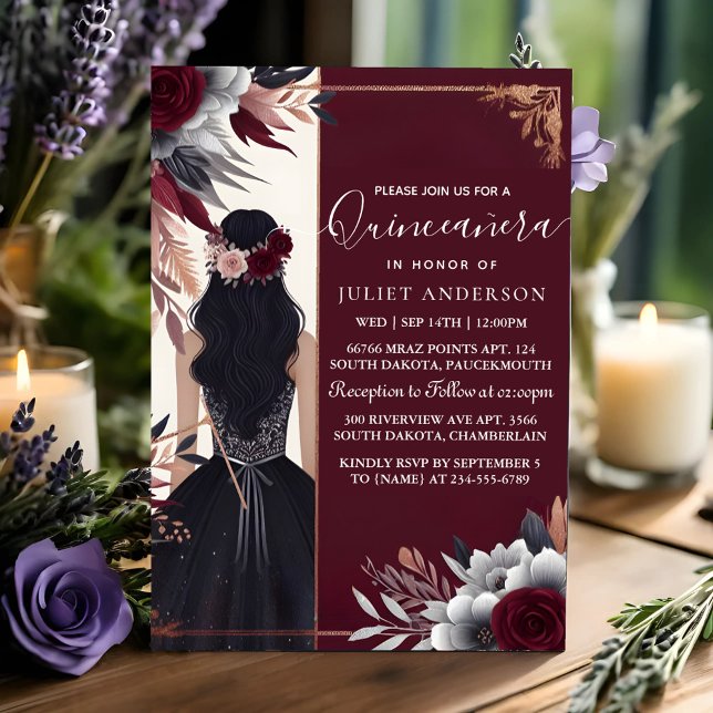 Invitación Un vestido de ciruela plateada Boho Borgoña Quince (Subido por el creador)