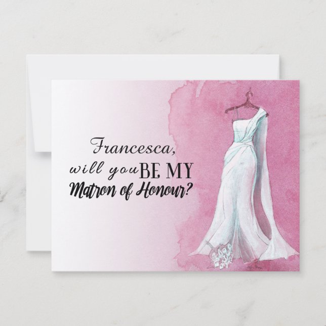 Invitación Un vestido único: "¿Serás mi matrona de honor? (Anverso)