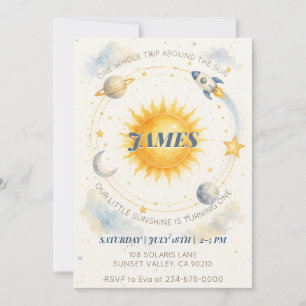 Invitación Un Viaje Alrededor del Sol Cumpleaños Niño Celesti