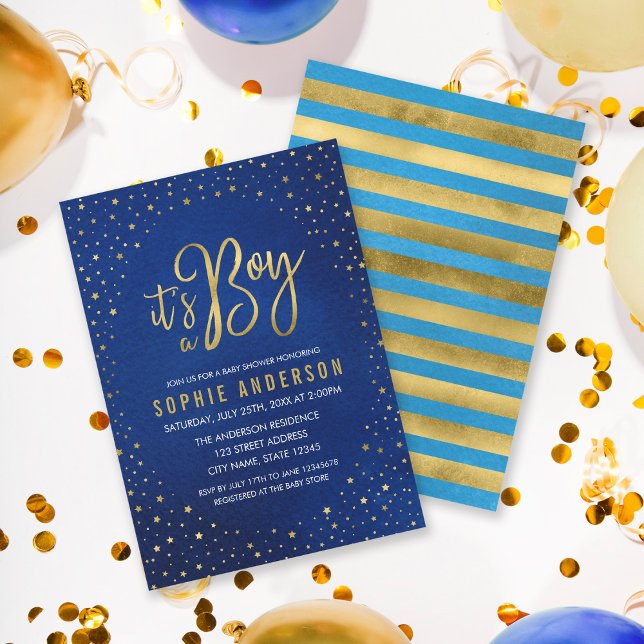 Invitación Una acuarela azul estrellada es un niño Baby Showe (Subido por el creador)