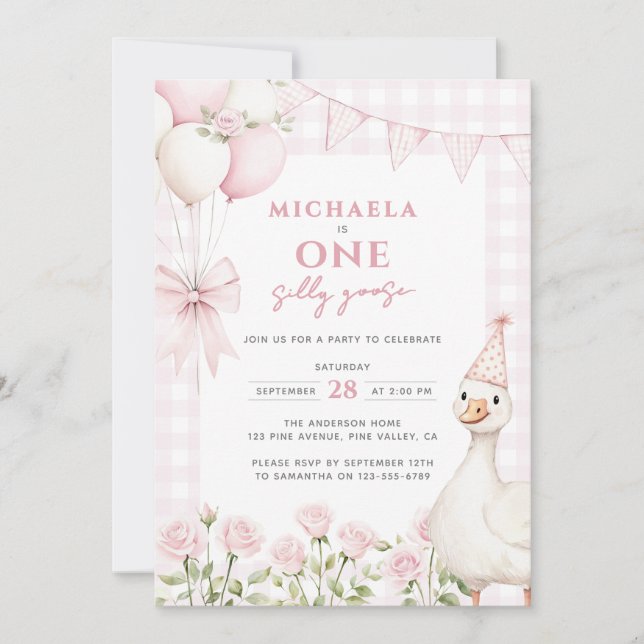 Invitación Una acuarela gosa tonificante primer cumpleaños ro (Anverso)