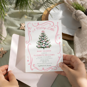 Invitación Una alegre pequeña fiesta de baby shower rosa de N