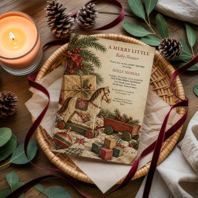Invitación Una alegre y pequeña ducha de bebé para Navidad (A Merry Liutle Vintage Christmas Bab y Shower )