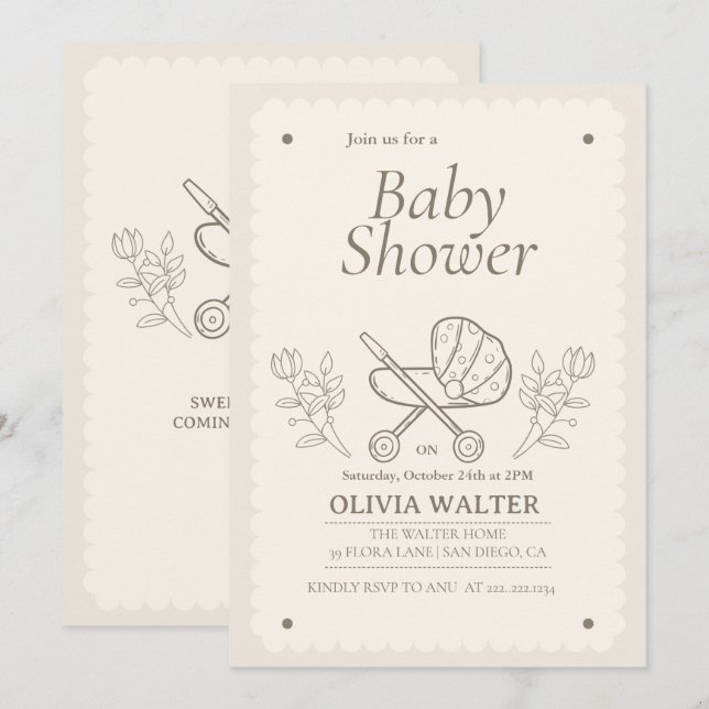 Invitación Una aventura de Stroller | Baby Shower neutro en g (Anverso / Reverso)
