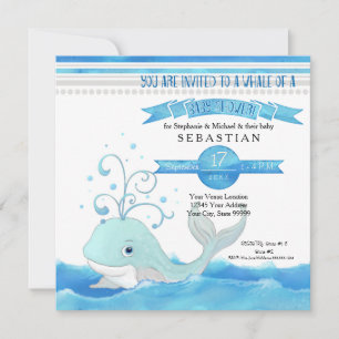 Invitación Una ballena de un niño Baby Shower cute aqua azul 