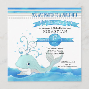 Invitación Una ballena de un niño Baby Shower cute aqua azul 