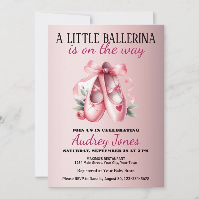 Invitación Una Ballerina Está En Camino De Baby Shower (Anverso)