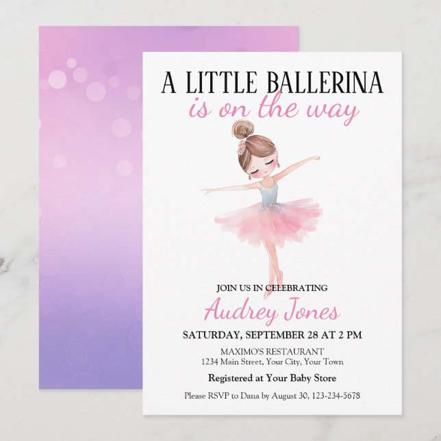Invitación Una Ballerina Está En Camino De Baby Shower (Anverso / Reverso)