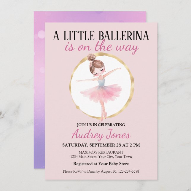 Invitación Una Ballerina Está En Camino De Baby Shower (Anverso / Reverso)