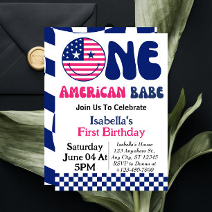 Invitación Una Bebé Americana Chica del 4 de Julio Cumpleaños