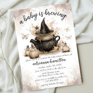 Invitación Una Bebé Está Brew Neutral Halloween Baby Shower
