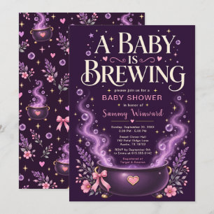 Invitación Una Bebé Está Brewando Fiesta de Bebé Bruja