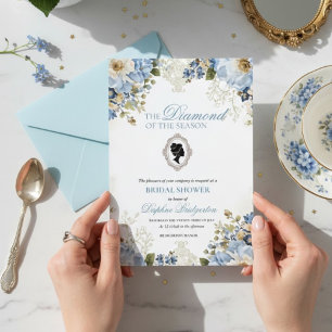 Invitación Una Bebé Está En Infusión Regadera Floral Azul