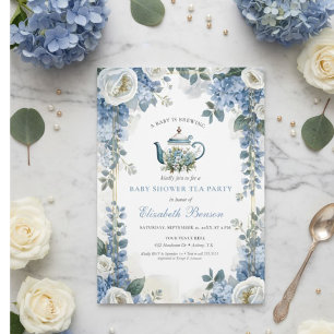 Invitación Una Bebé Está En Preparación Floral Azul para Baby