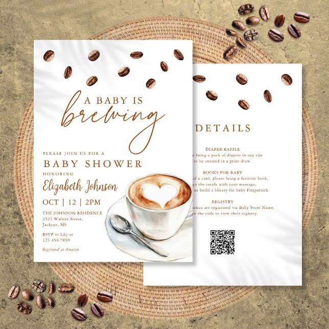 Invitación Una Bebé Está Preparando Café Baby Shower Todo En  (A Baby Is Brewing Coffee Baby Shower All In One Invitation)