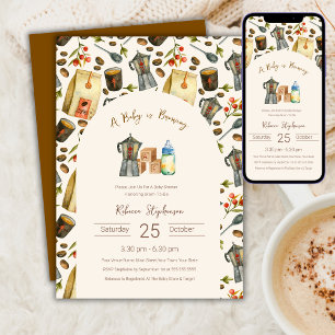 Invitación Una Bebé Está Preparando Café Espresso Baby Shower