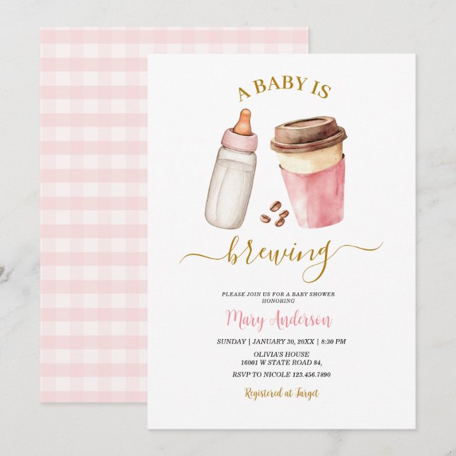 Invitación Una Bebé Está Preparando Café Fiesta de Bebé para  (Anverso / Reverso)