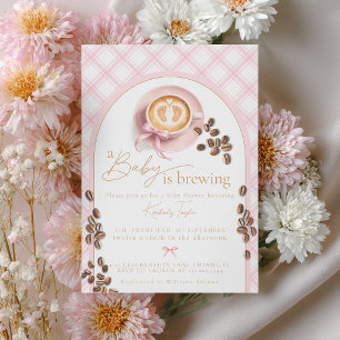 Invitación Una Bebé Está Preparando Café Niña Lazo Rosa Baby