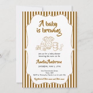 Invitación Una Bebé Está Preparando Café Rayas Baby Shower