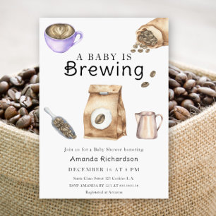 Invitación Una Bebé Está Preparando Café Taza Baby Shower